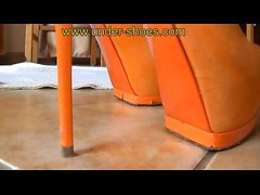 Miss Katarina extreme orange high heels destruction